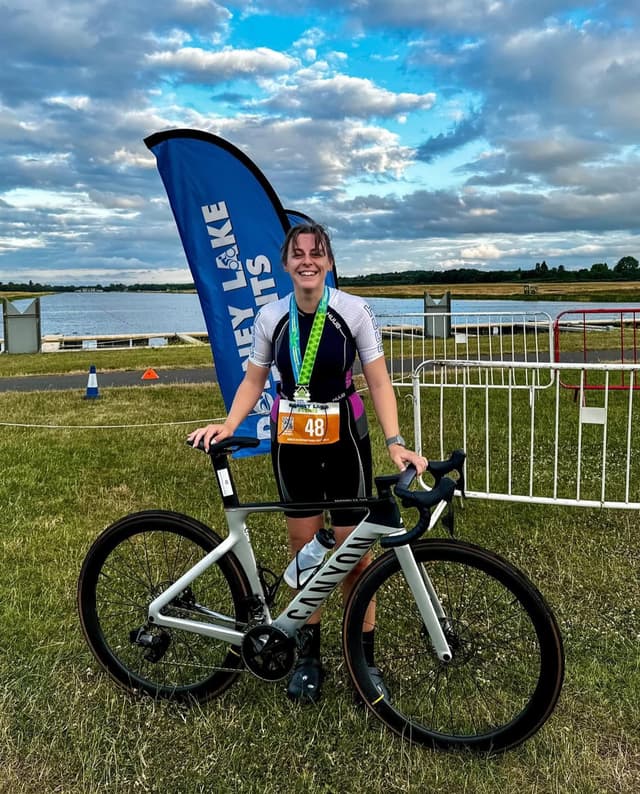 Sofia at a sprint traithlon at Dorney Lake